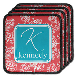 Coral & Teal Iron On Square Patches - Set of 4 w/ Name and Initial