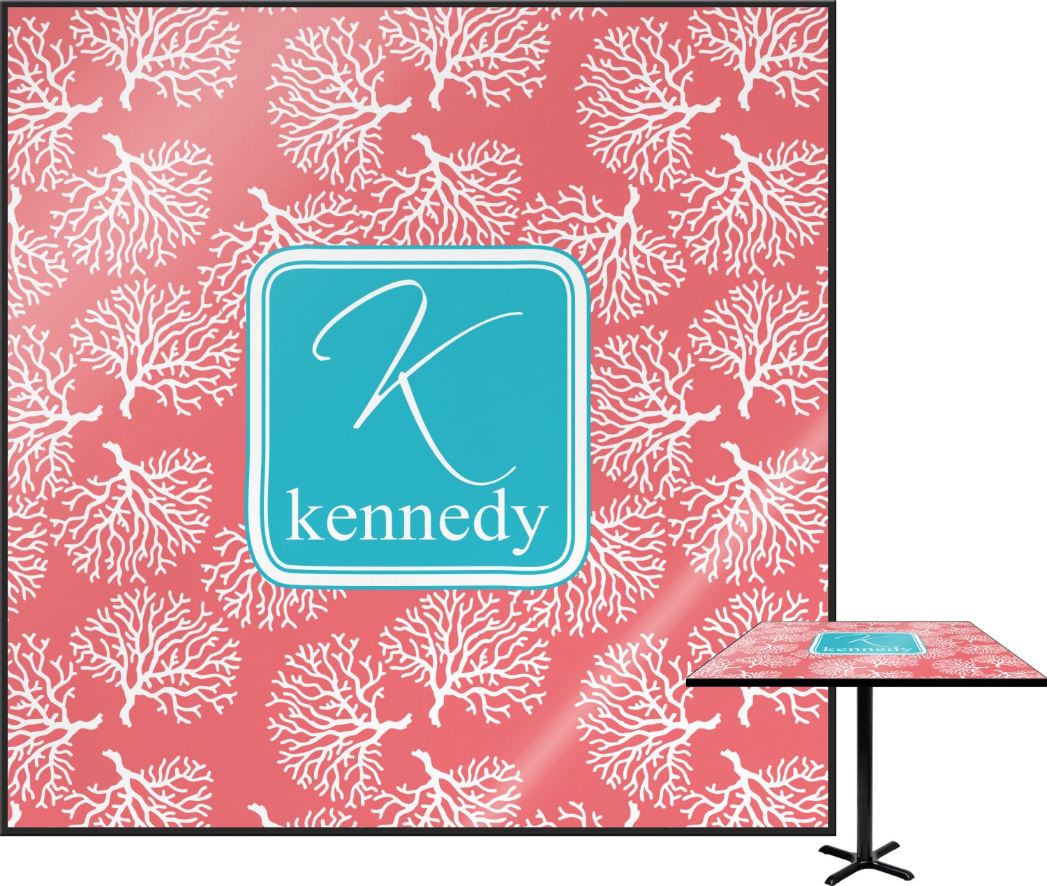 Coral & Teal Square Table Top - 30" (Personalized ...