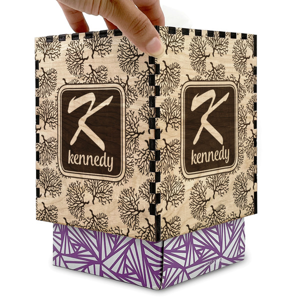 Coral & Teal Square Tissue Box Covers - Wood - with box