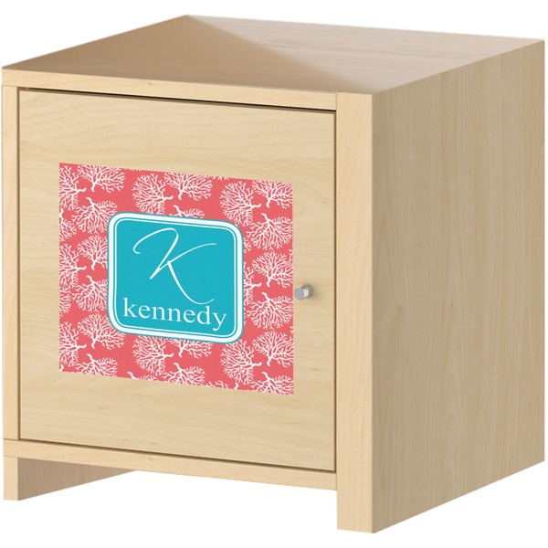 Coral & Teal Square Wall Decal on Wooden Cabinet