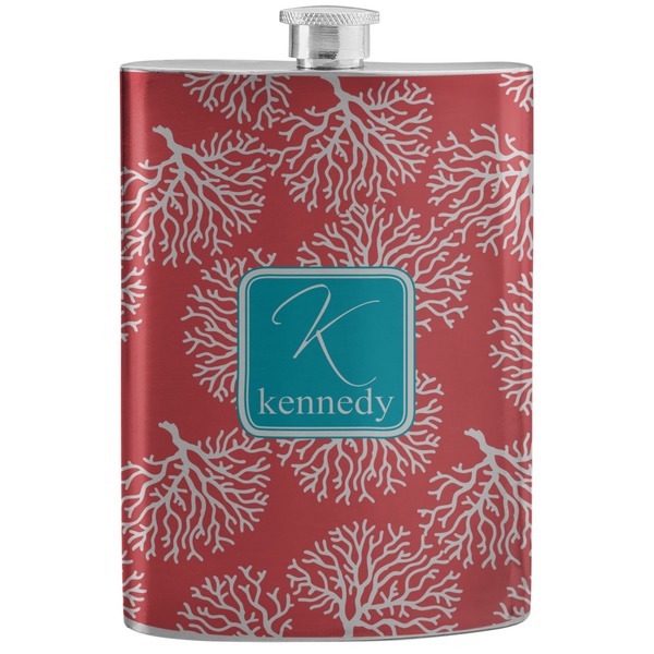 Custom Coral & Teal Stainless Steel Flask (Personalized)