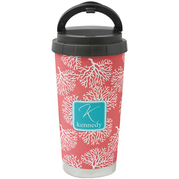 Custom Coral & Teal Stainless Steel Coffee Tumbler (Personalized)