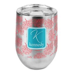 Coral & Teal Stemless Wine Tumbler - Full Print (Personalized)