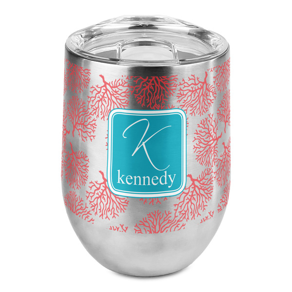 Custom Coral & Teal Stemless Wine Tumbler - Full Print (Personalized)