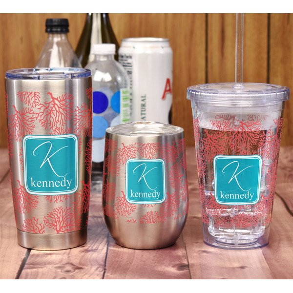 Coral & Teal Stemless Wine Tumbler - Full Print - In Context