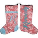 Coral & Teal Holiday Stocking - Double-Sided - Neoprene (Personalized)