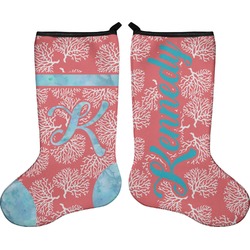 Coral & Teal Holiday Stocking - Double-Sided - Neoprene (Personalized)