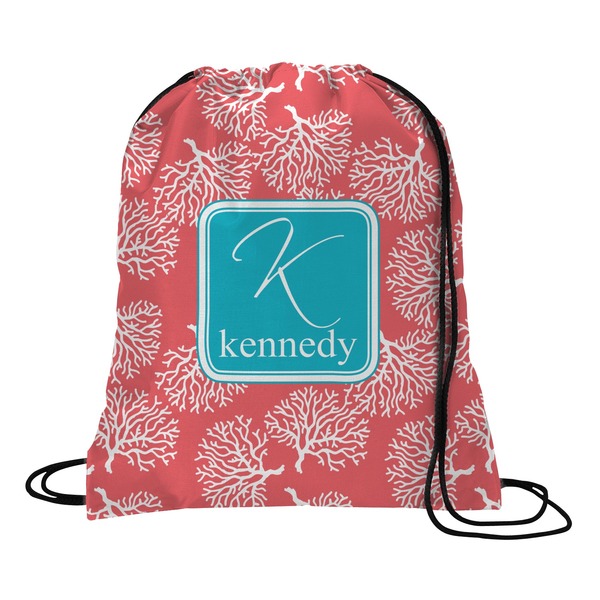 Custom Coral & Teal Drawstring Backpack - Medium (Personalized)