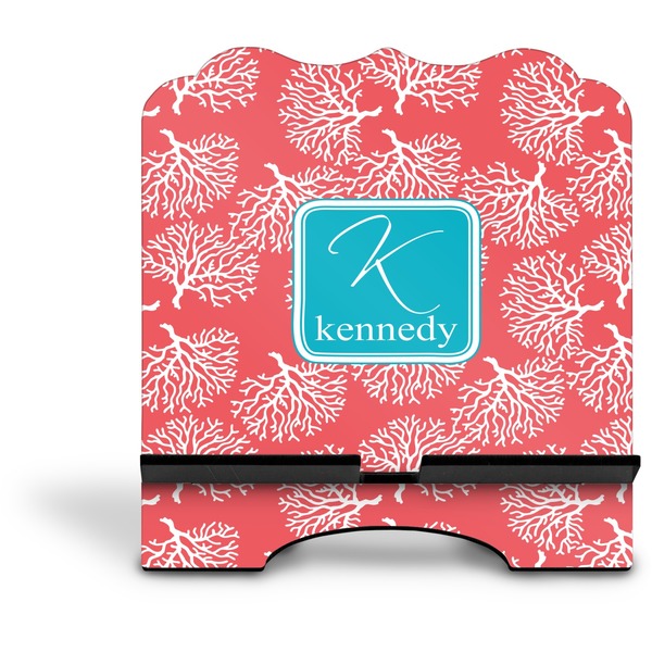 Coral & Teal Stylized Tablet Stand - Front without iPad