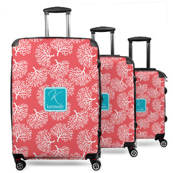 Coral & Teal 3 Piece Luggage Set - 20" Carry On, 24" Medium Checked, 28" Large Checked (Personalized)