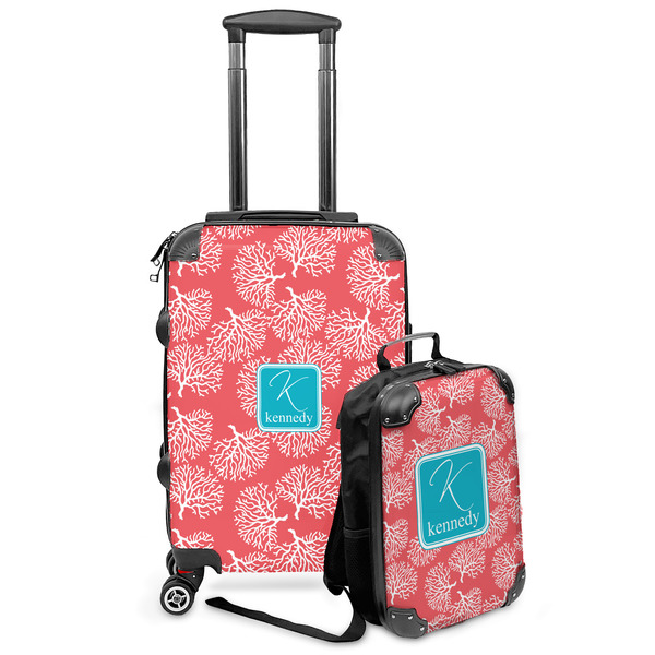 Custom Coral & Teal Kids 2-Piece Luggage Set - Suitcase & Backpack (Personalized)