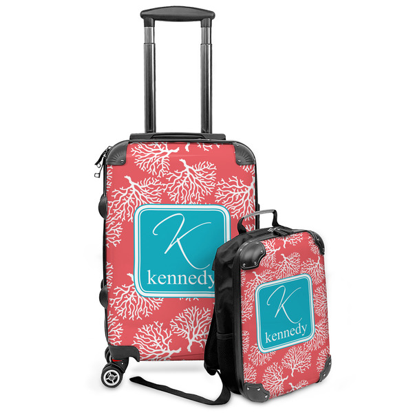 Custom Coral & Teal Kids 2-Piece Luggage Set - Suitcase & Backpack (Personalized)