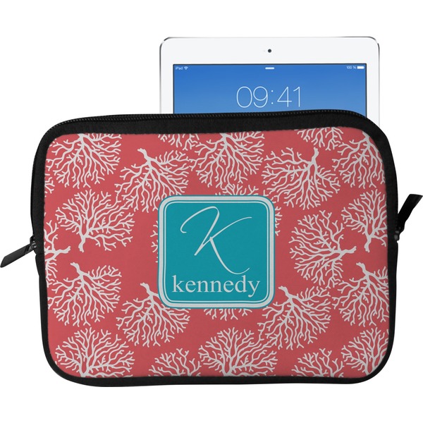 Custom Coral & Teal Tablet Case / Sleeve - Large (Personalized)