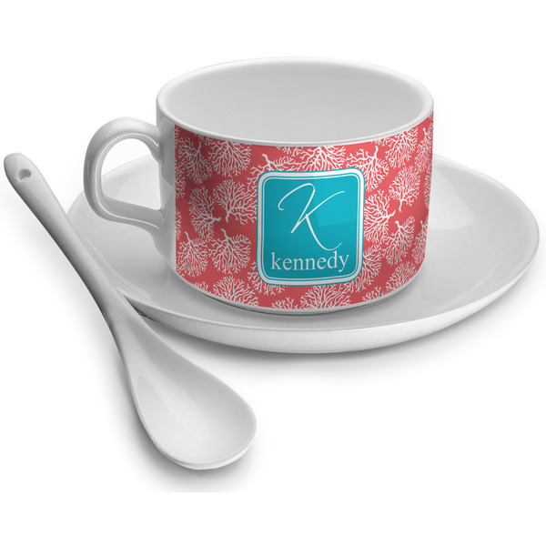 Custom Coral & Teal Tea Cup (Personalized)