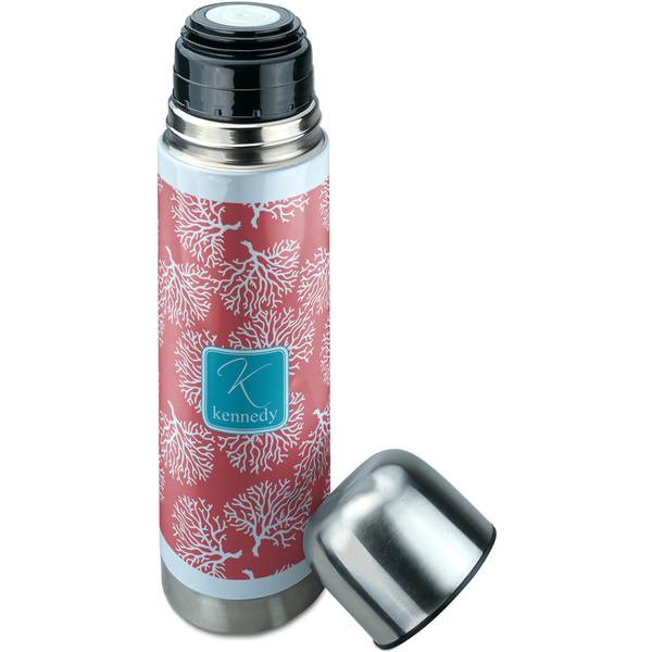 Coral & Teal Thermos - Lid Off