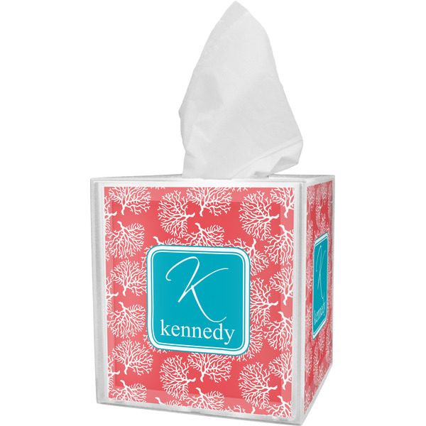 Custom Coral & Teal Tissue Box Cover (Personalized)