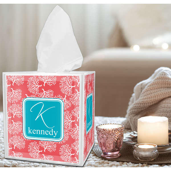 Coral & Teal Tissue Box - LIFESTYLE