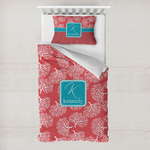Coral & Teal Toddler Bedding w/ Name and Initial