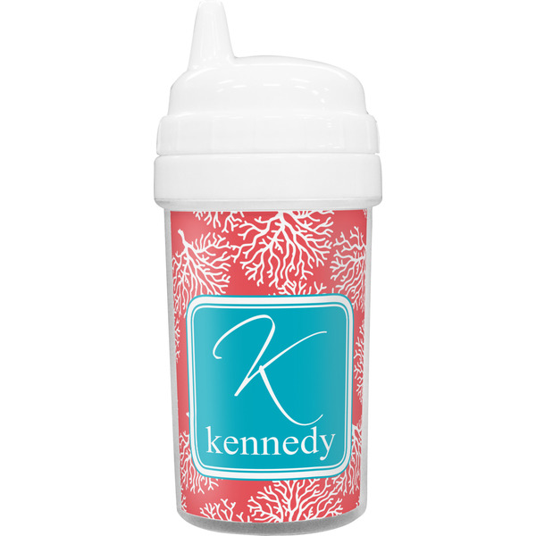 Custom Coral & Teal Toddler Sippy Cup (Personalized)