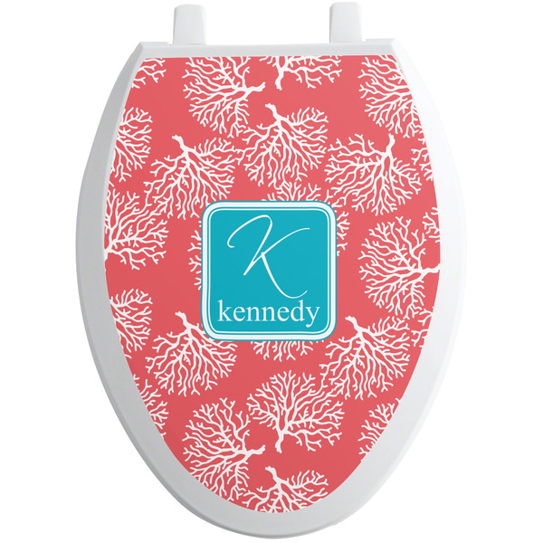 Custom Coral & Teal Toilet Seat Decal - Elongated (Personalized)