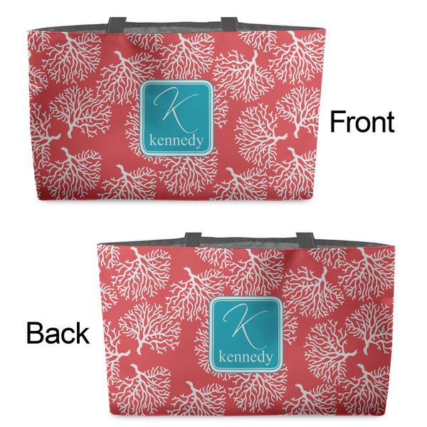 Coral & Teal Tote w/Black Handles - Front & Back Views