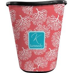 Coral & Teal Waste Basket - Single Sided (Black) (Personalized)