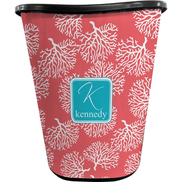 Custom Coral & Teal Waste Basket - Double Sided (Black) (Personalized)