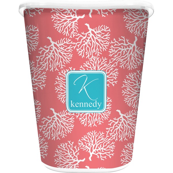 Custom Coral & Teal Waste Basket - Single Sided (White) (Personalized)