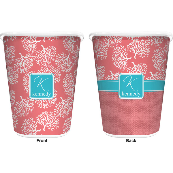 Coral & Teal Trash Can White - Front and Back - Apvl