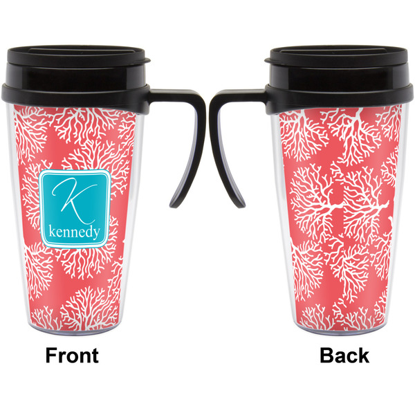 Coral & Teal Travel Mug with Black Handle - Approval
