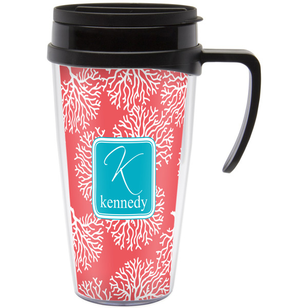Custom Coral & Teal Acrylic Travel Mug with Handle (Personalized)