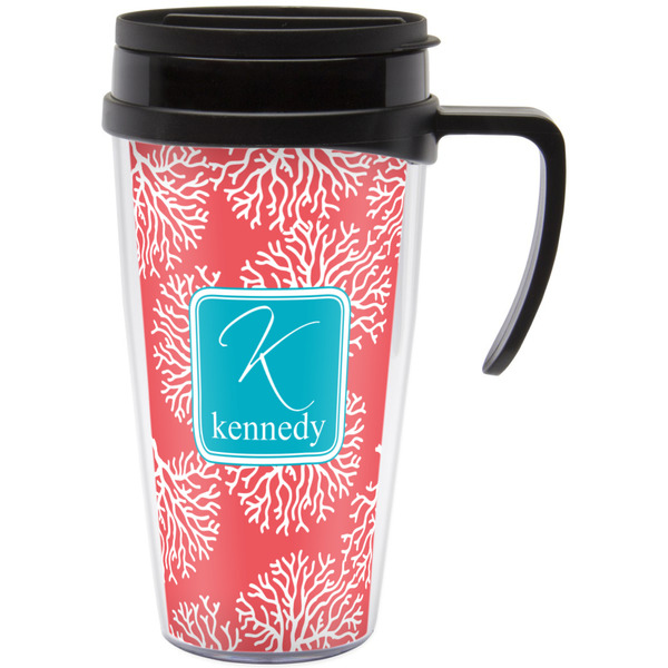 Custom Coral & Teal Acrylic Travel Mug with Handle (Personalized)