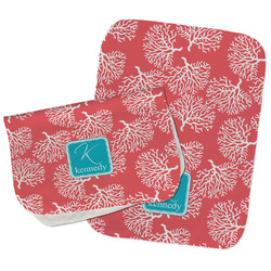 Coral & Teal Burp Cloths - Fleece - Set of 2 w/ Name and Initial