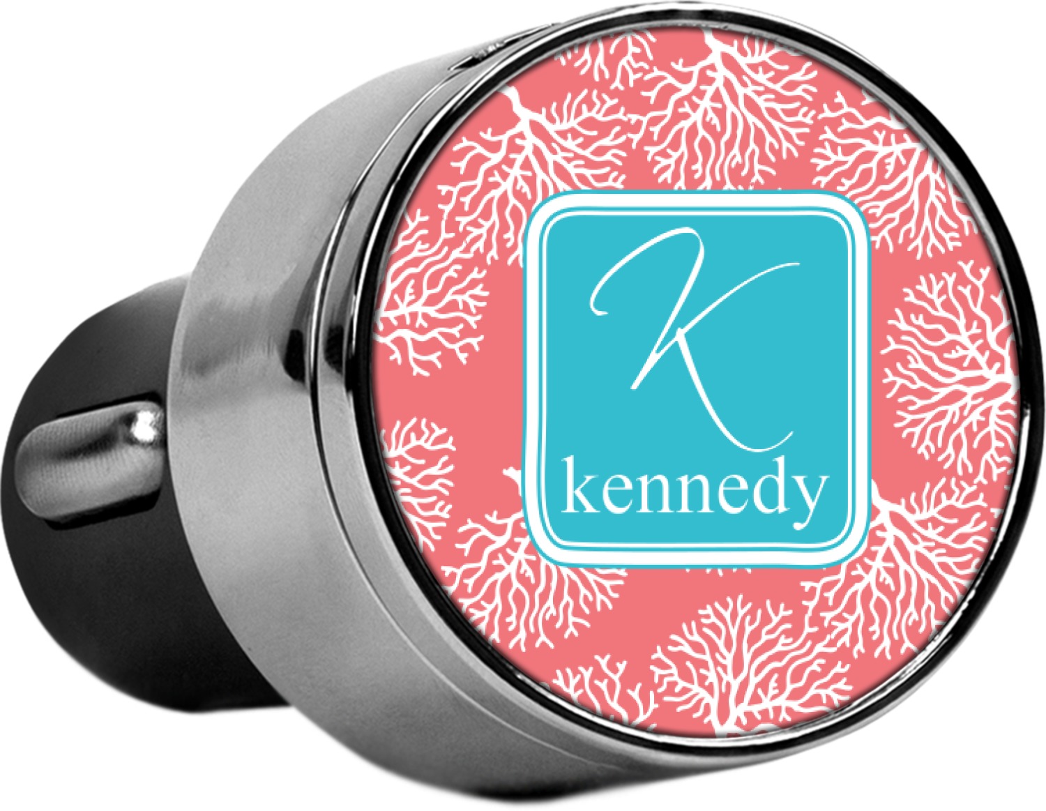 Custom Coral & Teal USB Car Charger (Personalized) YouCustomizeIt