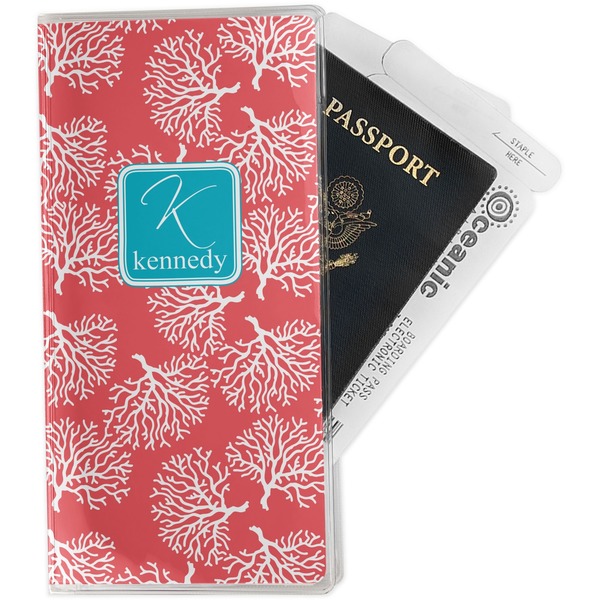 Custom Coral & Teal Travel Document Holder