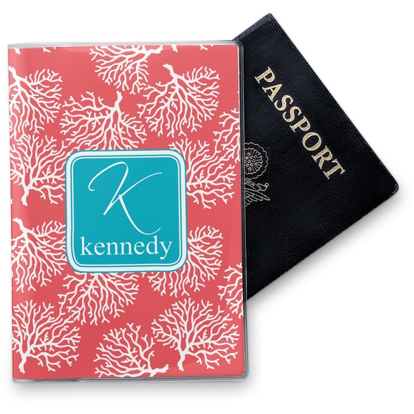Custom Coral & Teal Vinyl Passport Holder (Personalized)