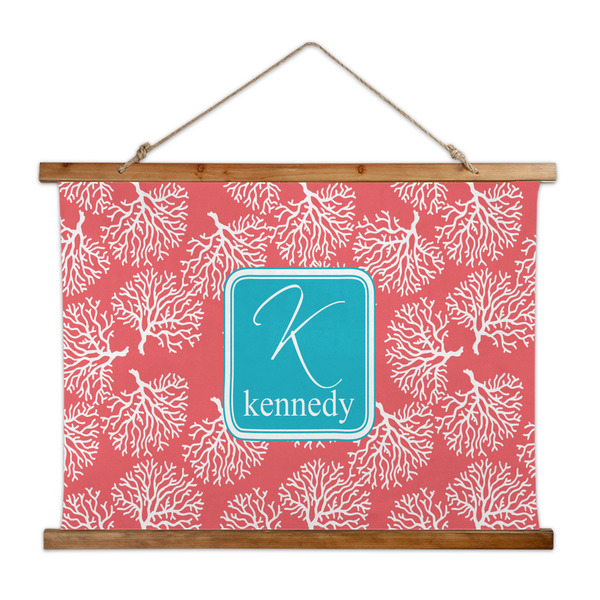 Custom Coral & Teal Wall Hanging Tapestry - Wide (Personalized)