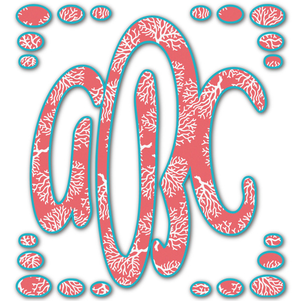 Custom Coral & Teal Monogram Decal - Custom Sizes (Personalized)