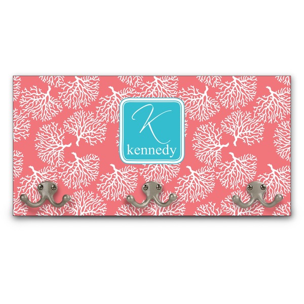 Custom Coral & Teal Wall Mounted Coat Rack (Personalized)