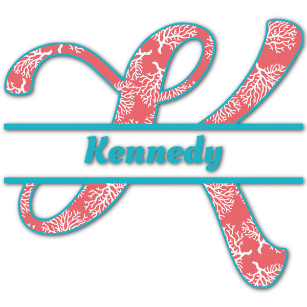 Custom Coral & Teal Name & Initial Decal - Custom Sized (Personalized)
