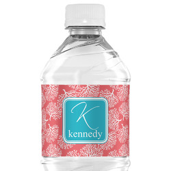 Coral & Teal Water Bottle Labels - Custom Sized (Personalized)