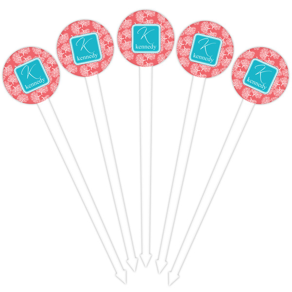 Coral & Teal White Plastic 4" Food Pick - Round - Fan View