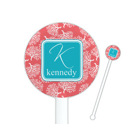 Coral & Teal 5.5" Round Plastic Stir Sticks - White - Single Sided (Personalized)