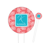 Coral & Teal Cocktail Picks - Round Plastic (Personalized)