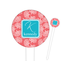 Coral & Teal 6" Round Plastic Food Picks - White - Double Sided (Personalized)