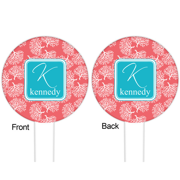 Coral & Teal White Plastic 6" Food Pick - Round - Double Sided - Front & Back