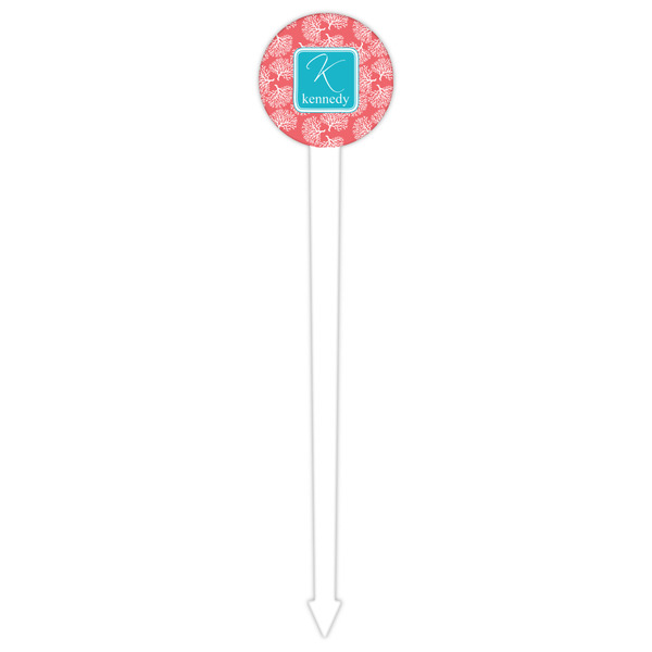 Coral & Teal White Plastic 6" Food Pick - Round - Single Pick