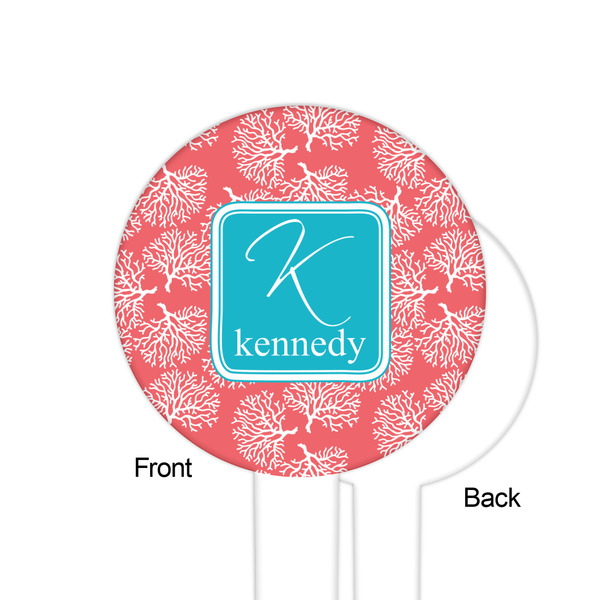 Coral & Teal White Plastic 6" Food Pick - Round - Single Sided - Front & Back