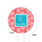 Coral & Teal White Plastic 6" Food Pick - Round - Single Sided - Front & Back
