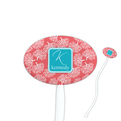 Coral & Teal 7" Oval Plastic Stir Sticks - White - Single Sided (Personalized)